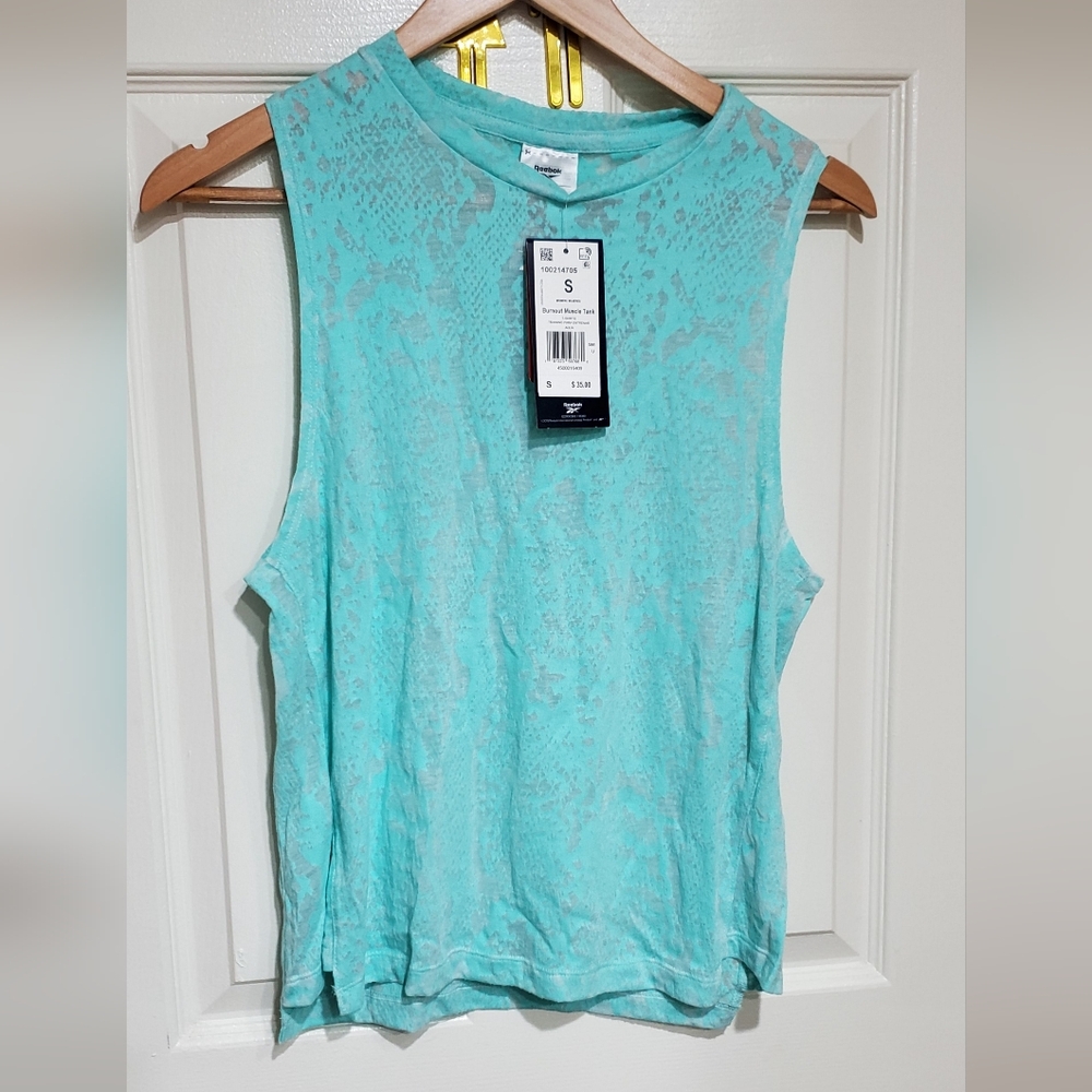 NWT Reebok Aqua Sheer Snake Print Burnout Muscle Tank Top Size Small
